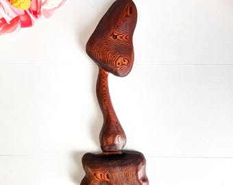 Vintage Mid-Century Carved Wood Mushroom Wall Hanging 70s