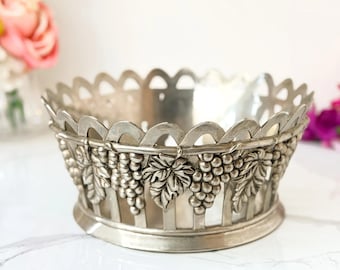 Vintage Silea plateado frutero uva vid repoussé provincial francés