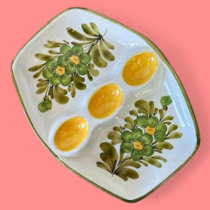 Plato de tapas italiano vintage de los años 50 con motivos florales pintados a mano / Plato de cerámica retro para servir