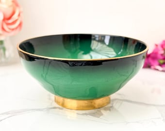 Bol con pedestal Carlton Ware Vert Royale color verde esmeralda degradado y dorado