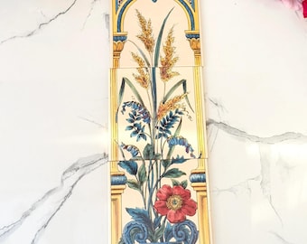 Azulejos para chimenea Art Nouveau Poppy Wheatsheaf Ducal Johnson Vintage Juego de 3