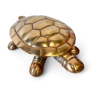 Joyero vintage de latón con forma de tortuga, gran joyero de tortuga de los años 70, tapa con bisagra