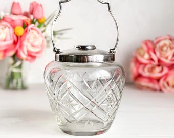 Antique Cut Glass & Silver Plate Biscuit Barrel Early 20th C