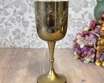 Vintage EPNS Silver Plated Goblet, Etched Floral Chalice, India Barware Altar Cup