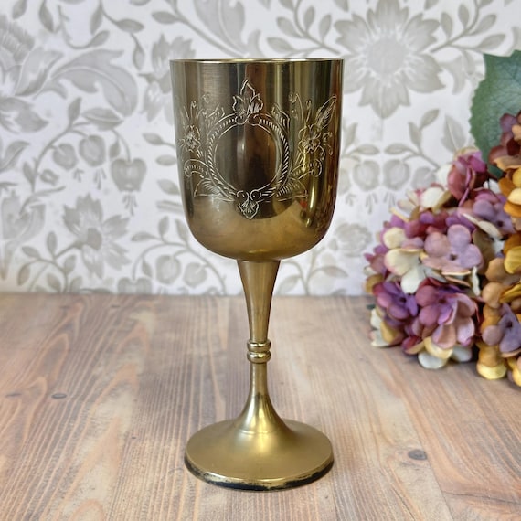 Vintage EPNS Silver Plated Goblet, Etched Floral Chalice, India