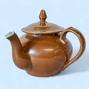 Vintage Art Deco Apilco Teapot, French Brown Porcelain Side Handle Bistrot Pot