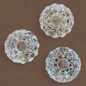 Set of 3 Orrefors Hallon Raspberry Votive Candle Holders, Anne Nilsson Swedish Crystal, c.1980