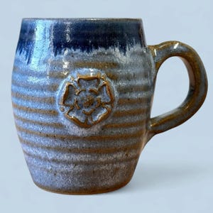 Vintage Jerry Harper Studio Pottery Mug Yorkshire Rose Blue Stoneware Mary Rose 1545