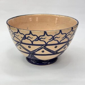 C. Leite Azores Pottery Bowl 1973 Hand Painted Blue Cream Geometric Vintage