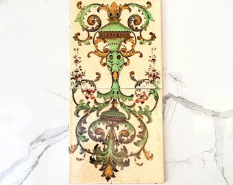 Juego de 2 azulejos de cerámica antiguos H. Richards con estampado por transferencia, patrón 5036