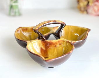 Blue Mountain Pottery Tri-Section Dish Harvest Gold Vintage Serveware