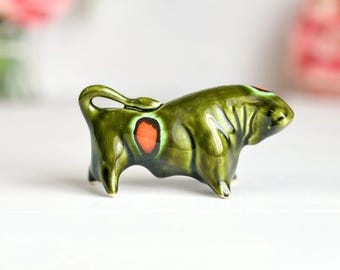 Vintage Trentham Pottery Miniature Bull Figurine Midcentury Ceramic