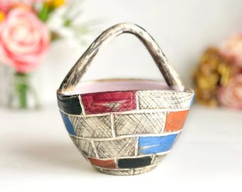 Fratelli Fanciullacci Italian Ceramic Basket Mid-Century Multicolour Decor