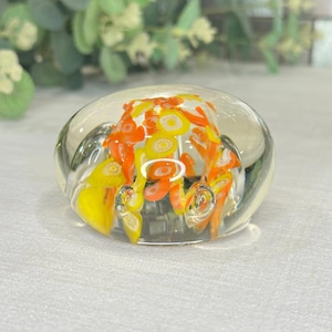 Vintage Millefiori Glass Paperweight - Yellow & Orange