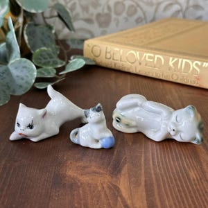 Vintage 1970s Kitsch Cat Figurines, Set of 3 Miniature China Cats, Retro Decor