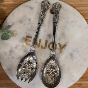 Vintage Silver Plated Salad Servers - Kings Pattern with Fruit Design