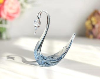 Whitefriars Blue Glass Swan Dish Midcentury Vintage Figurine 1950s