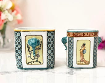Antiguos Sarreguemines Majolica Cachepots 3D Elephant Japonisme década de 1880
