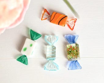 Set 4 Vintage Murano Art Glass Wrapped Candies Sweets Colourful Table Decor
