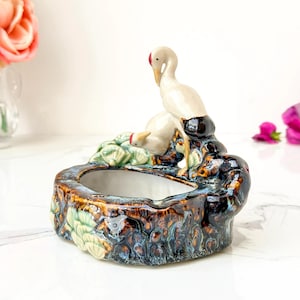 Vintage Shiwan Pottery Crane Brush Holder Drip Glaze Mid C20th