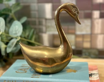 ヴィンテージ ソリッド 真鍮 白鳥 置物 9 インチ 像