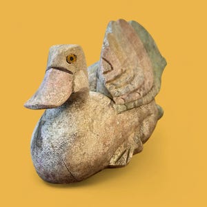 Vintage Carved Wooden Duck, Rustic Weathered Ornament, Farmhouse Country Decor