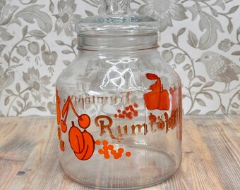Vintage 1980s German Rumtopf Jar, Orange Fruit Graphic Glass Canister by Breda
