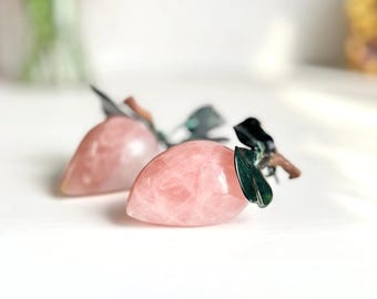 Vintage Carved Rose Quartz & Jade Plums Figurines Midcentury