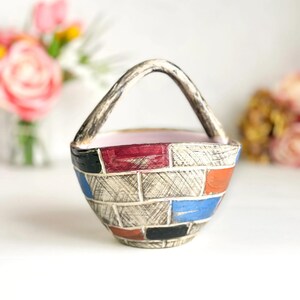 Fratelli Fanciullacci Italian Ceramic Basket Mid-Century Multicolour Decor