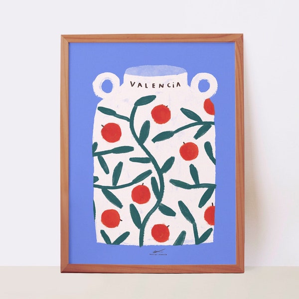Wall art printed with Vase with plant pattern and oranges