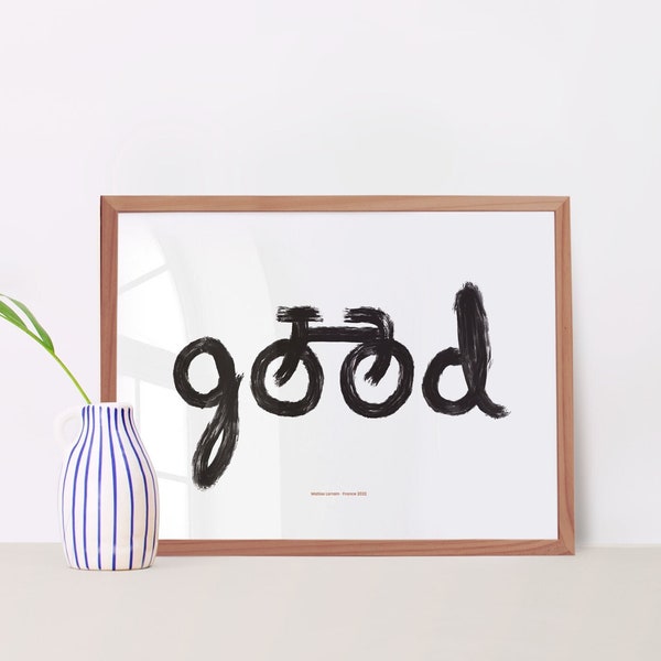 Wall art with positive phrase and bicycle