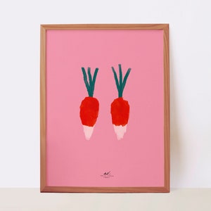 Printed wall art with illustration of radishes