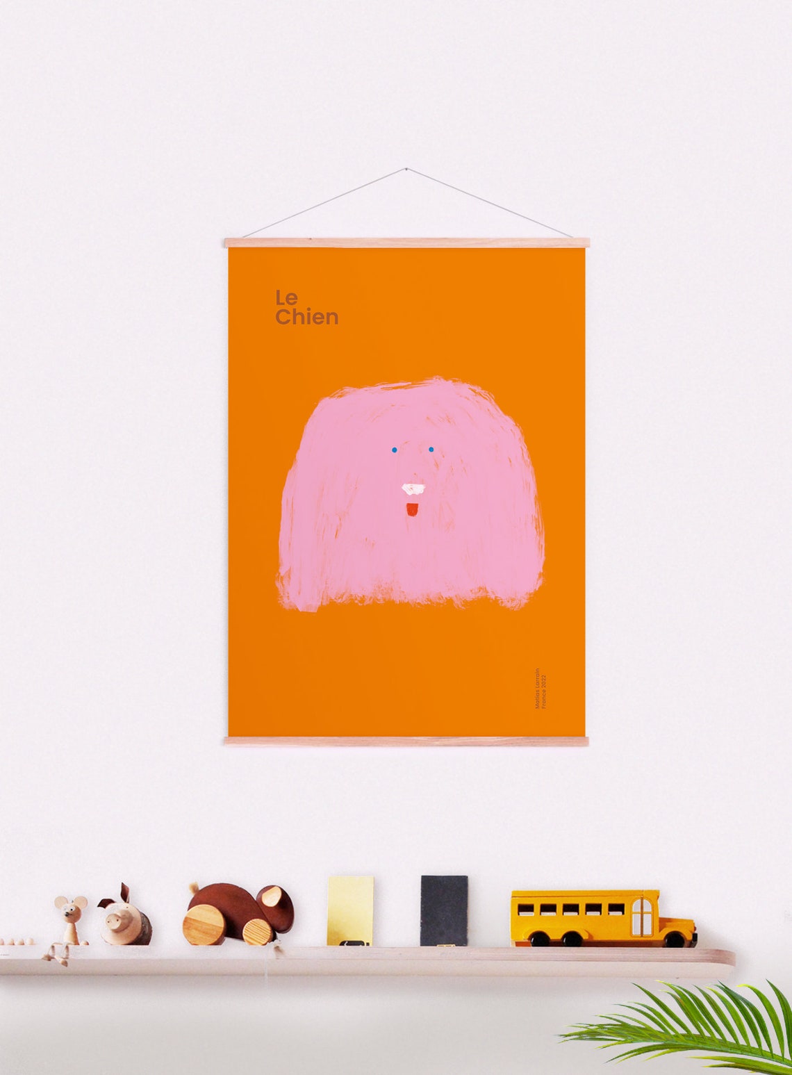 Printed Art With Pink Dog Illustration - Etsy