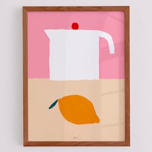 Lamina colorida impresa en calidad giclée con jarron y limón