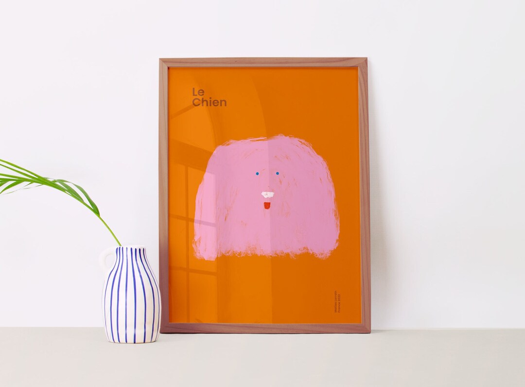 Printed Art With Pink Dog Illustration - Etsy