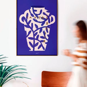 Printed wall art with white vase with plant motif and phrase in italian language image 3