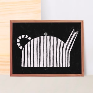 Black and white striped teapot poster, Kitchen and Dining Room Wall Art