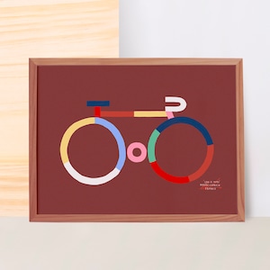 Less is More, wall art with minimalist colorful bicycle illustration