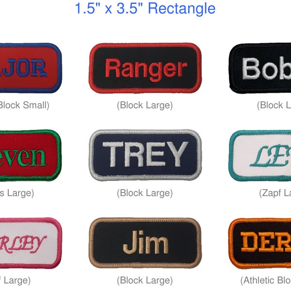 Embroidered Custom Iron-on 1.5" x 3.5" Rectangle Name Patch