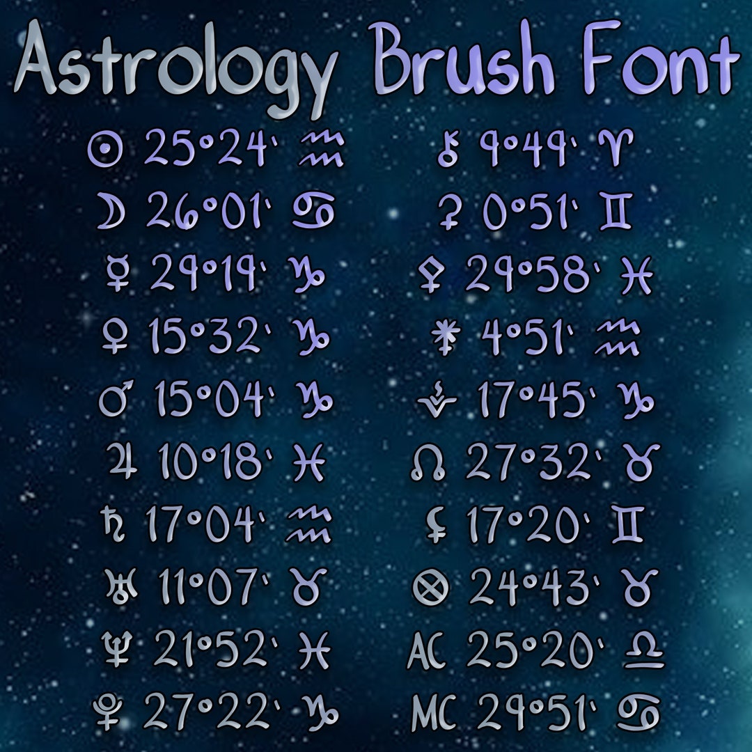 FONT Astrology Glyphs Symbols, Alpha Numeric Open Type Font Files Etsy