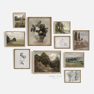 Vintage boerderij galeriemuur, set van 10 rustieke plattelandsafdrukken, decor Frans landhuis, landschap 10 stuks kunst aan de muur - AFDRUKBAAR