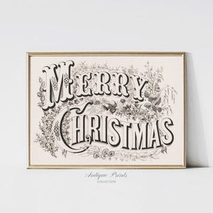 Merry Christmas Vintage Print, Holiday Wall Art, Rustic Christmas Decor, Typography Print - PRINTABLE
