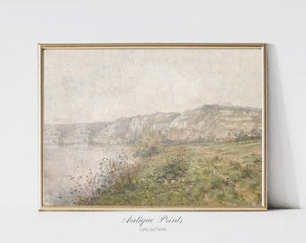 Vintage kustlandschapsschilderkunst, vintage neutrale kustmuurkunst, antieke gedempte zeegezichtprint, decor strandhuisje - AFDRUKBAAR