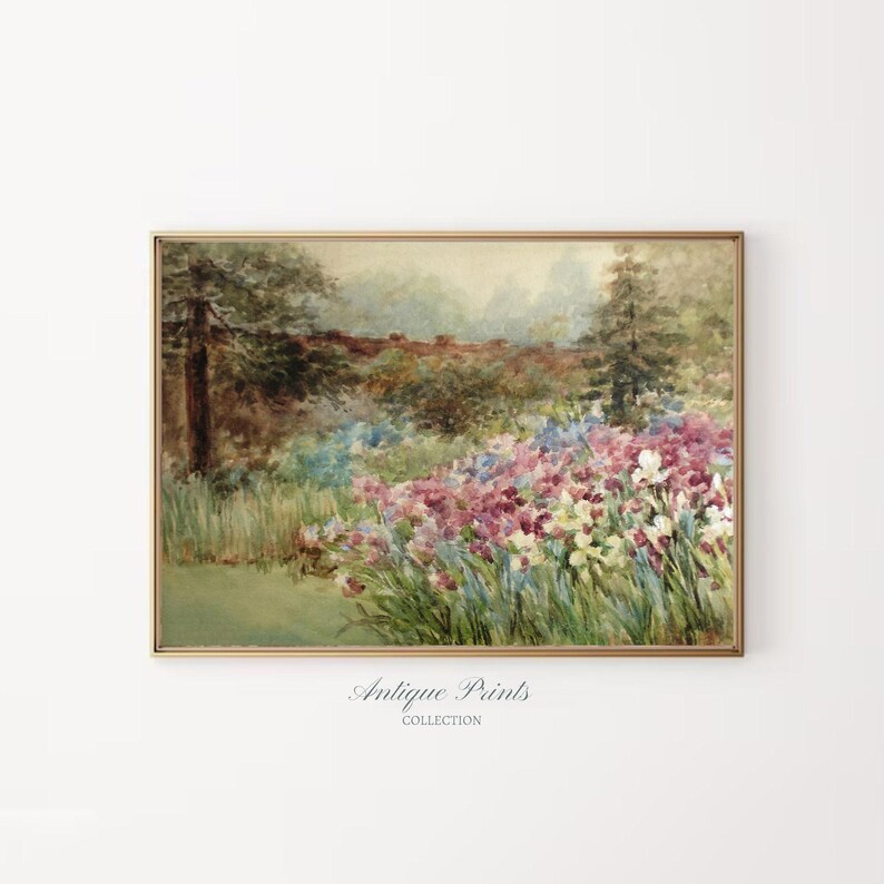 Vintage Spring Cottage Wall Art, Flowers Garden Painting, Antique Watercolor Tulip Print, Floral Farmhouse Wall Decor - PRINTABLE image 3