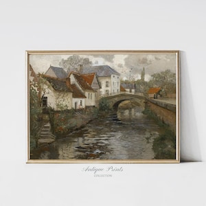 Rustic European Village Painting, Vintage Country Wall Art, Farmhouse Wall Decor, Digital Download - PRINTABLE
