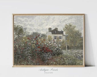 Vintage Cottage Oil Painting, Rose Garden Wall Art, Summer Muted Print, Antique Country Print, Spring Flowers Garden Wall Art - PRINTABLE
