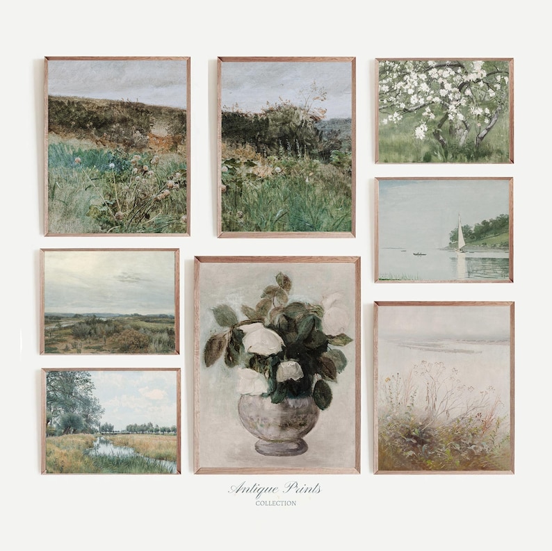 Landscape Neutral Gallery Wall Set, Set of 8 Vintage French Country ...