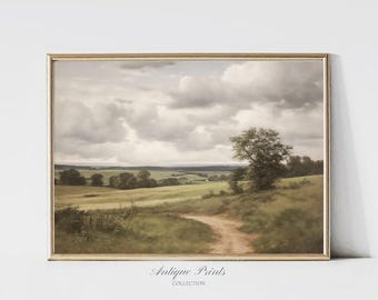 Neutral Landscape Painting, French Country Wall Art, Vintage Cottagecore Print, Rustic Farmhouse Decor - PRINTABLE
