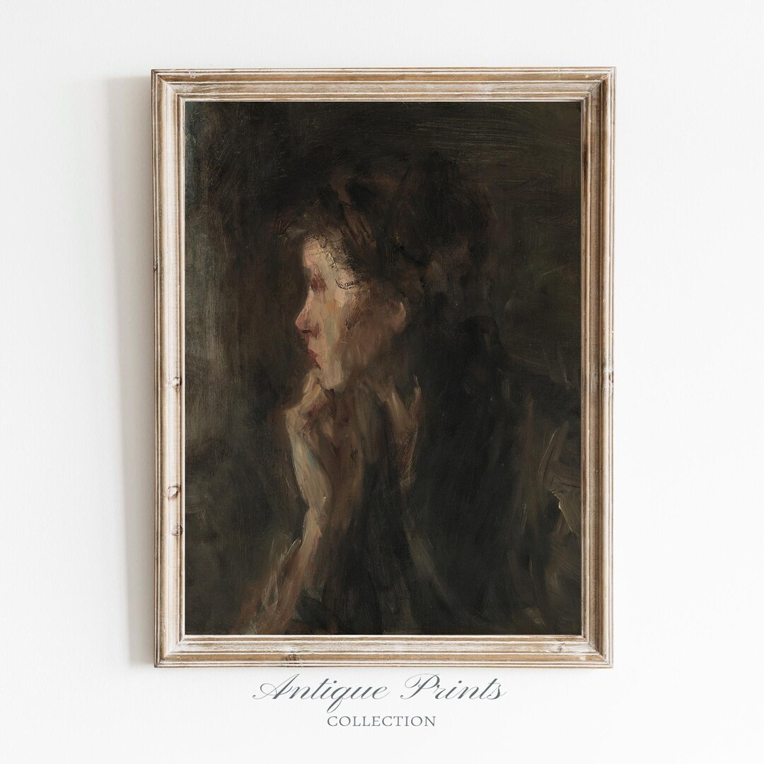 Vintage Portrait Oil Painting, Moody Woman Portrait Printable Wall Art ...