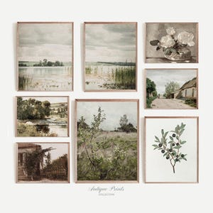 French Country Wall Art, Gallery Wall Set of 8 Vintage Farmhouse Prints, Antique Countryside Painting, Rustic Cottage Decor - PRINTABLE